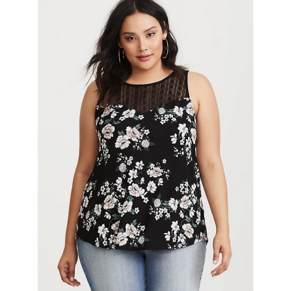 BOGO $5 Floral Lace Yoke Knit Tank Top